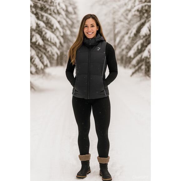 Gymshark Women's XXL Black Oversized Longline Gilet Puffer Vest Hooded HR7-38 - Picture 1 of 5